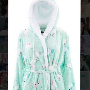 Mint Green Hooded Robe with Animal Print